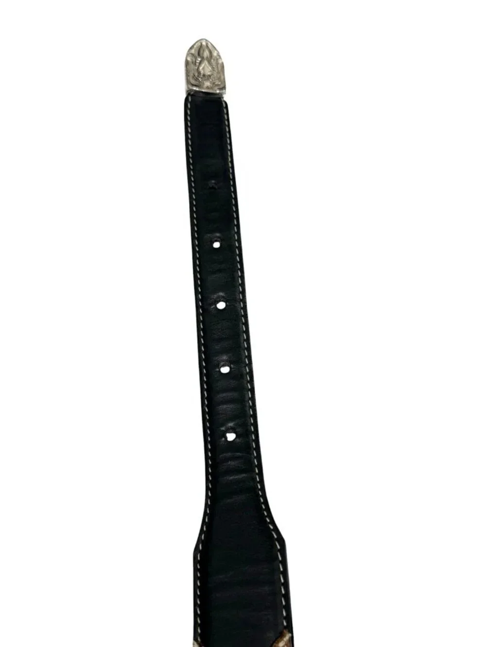 Justin Men's Western Belt Black Brown Leather Silver Toned Buckle Size 34